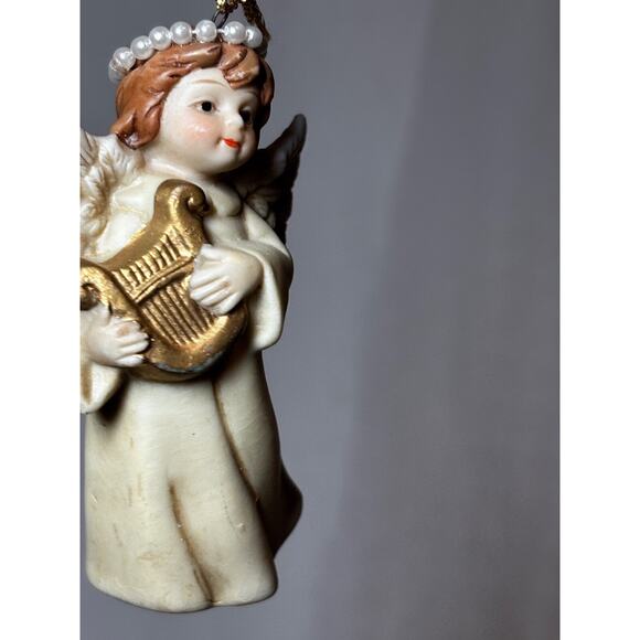 Vintage Pearl halo porcelain Christmas ornament house of Lloyd playing harp - Picture 4 of 12